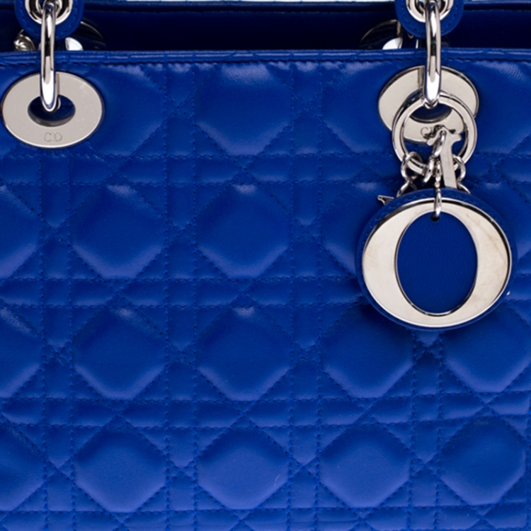 Pre Owned Dior Blue Cannage Quilted Leather Medium Lady Dior Tote 