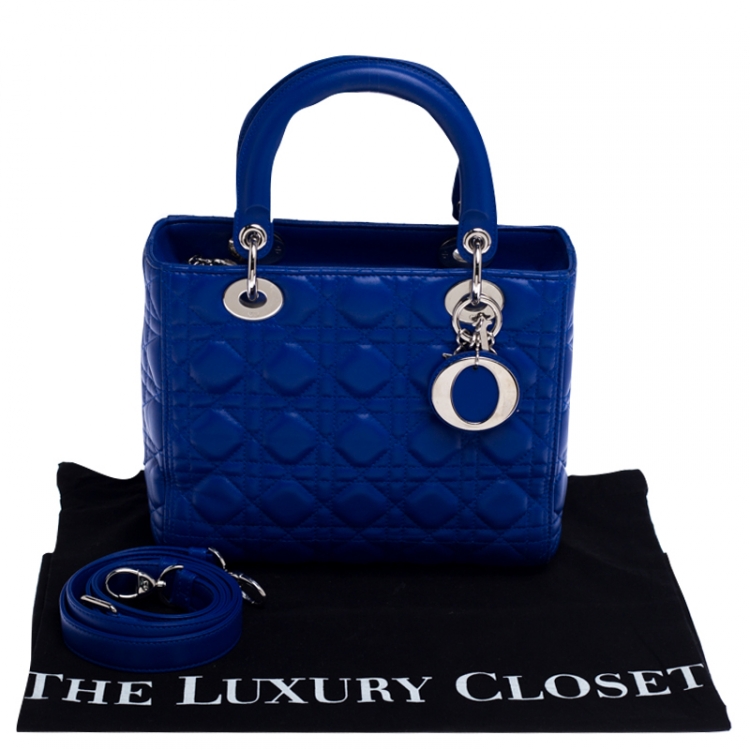 Pre Owned Dior Blue Cannage Quilted Leather Medium Lady Dior Tote 