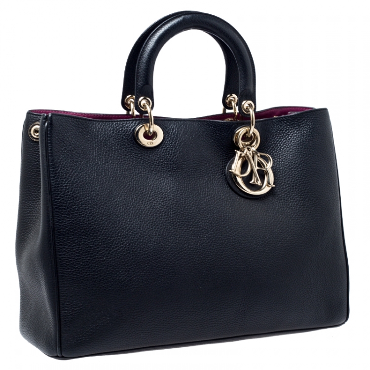Pre Owned Dior Black Leather Large Diorissimo Shopper Tote