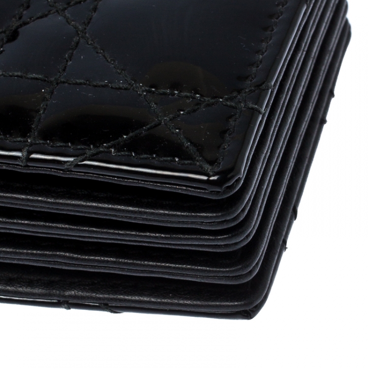 Pre Owned Dior Black Patent Cannage Leather Gusset Card Holder