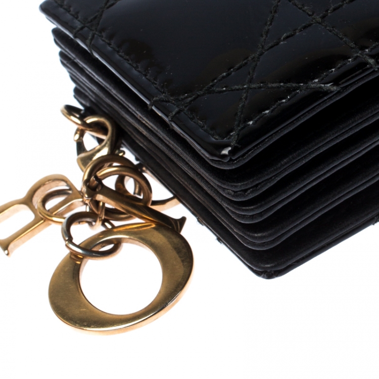 Pre Owned Dior Black Patent Cannage Leather Gusset Card Holder