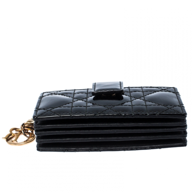 Pre Owned Dior Black Patent Cannage Leather Gusset Card Holder