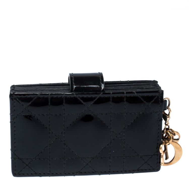 Pre Owned Dior Black Patent Cannage Leather Gusset Card Holder
