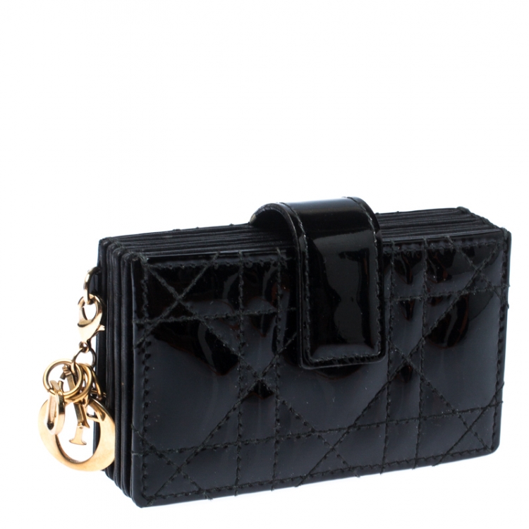 Pre Owned Dior Black Patent Cannage Leather Gusset Card Holder