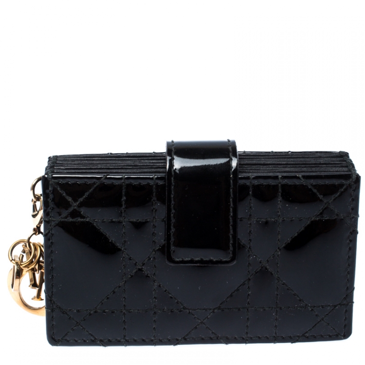 Pre Owned Dior Black Patent Cannage Leather Gusset Card Holder