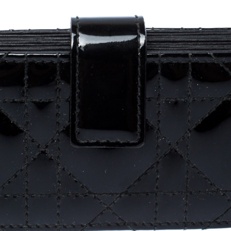 Pre Owned Dior Black Patent Cannage Leather Gusset Card Holder