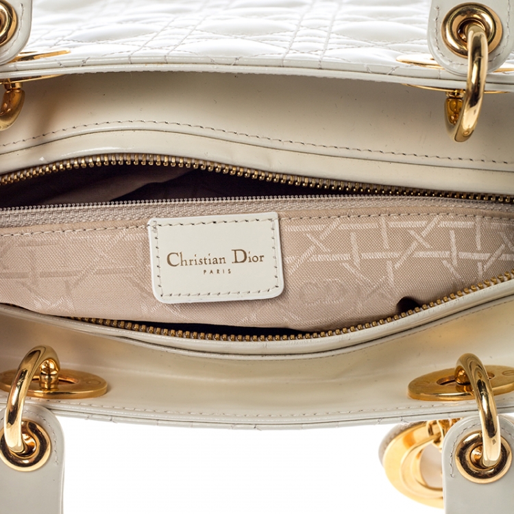 Pre Owned Dior White Cannage Patent Leather Large Lady Dior Tote