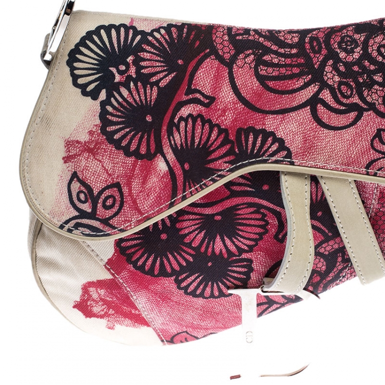 Pre Owned Dior Multicolor Printed Canvas and Leather Saddle Bag