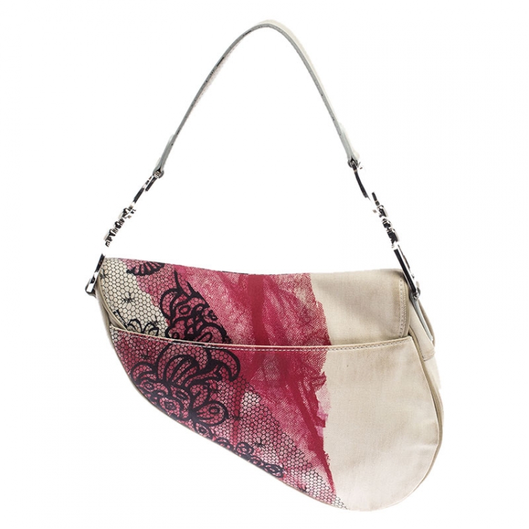 Pre Owned Dior Multicolor Printed Canvas and Leather Saddle Bag