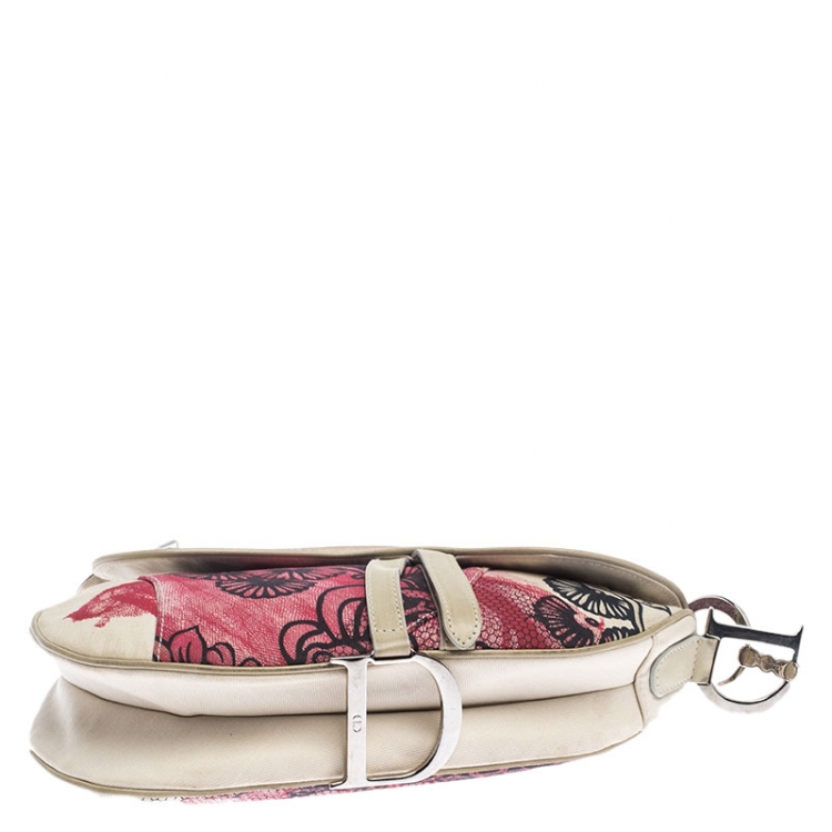Pre Owned Dior Multicolor Printed Canvas and Leather Saddle Bag