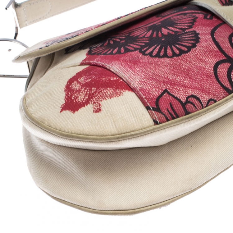 Pre Owned Dior Multicolor Printed Canvas and Leather Saddle Bag