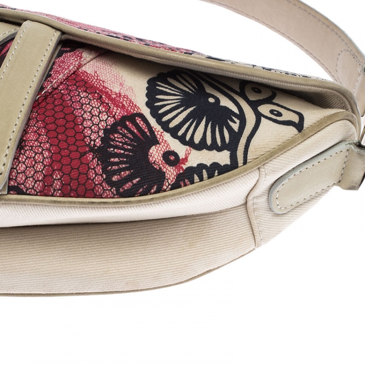 Pre Owned Dior Multicolor Printed Canvas and Leather Saddle Bag