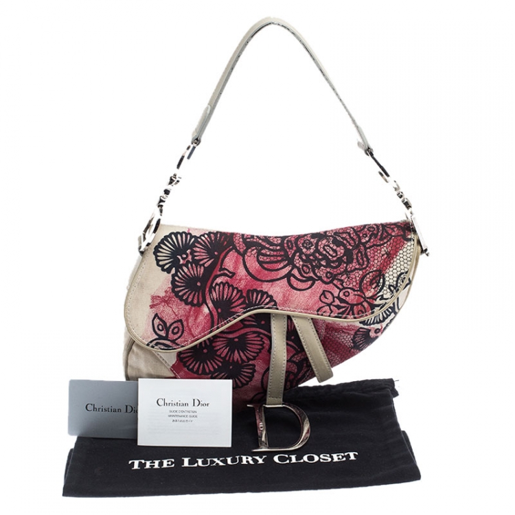 Pre Owned Dior Multicolor Printed Canvas and Leather Saddle Bag