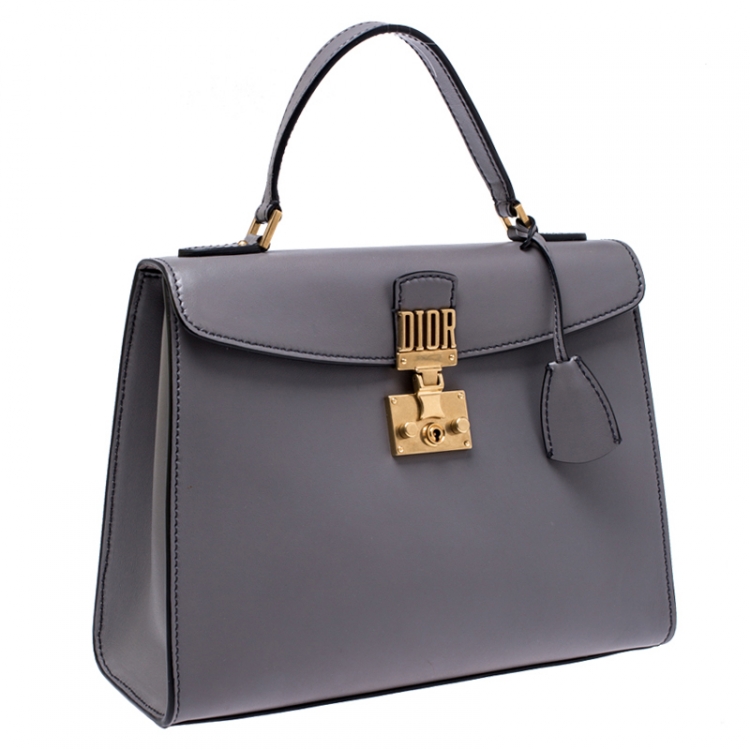 Pre Owned Dior Grey Leather Dior Addict Top Handle Bag