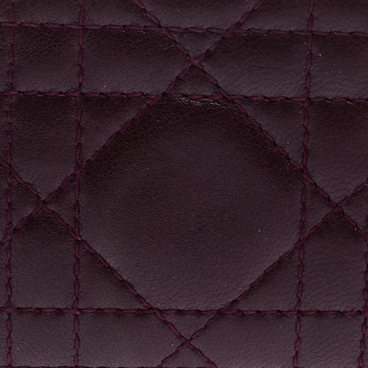Pre Owned Dior Burgundy Cannage Quilted Leather Lady Dior Card Holder