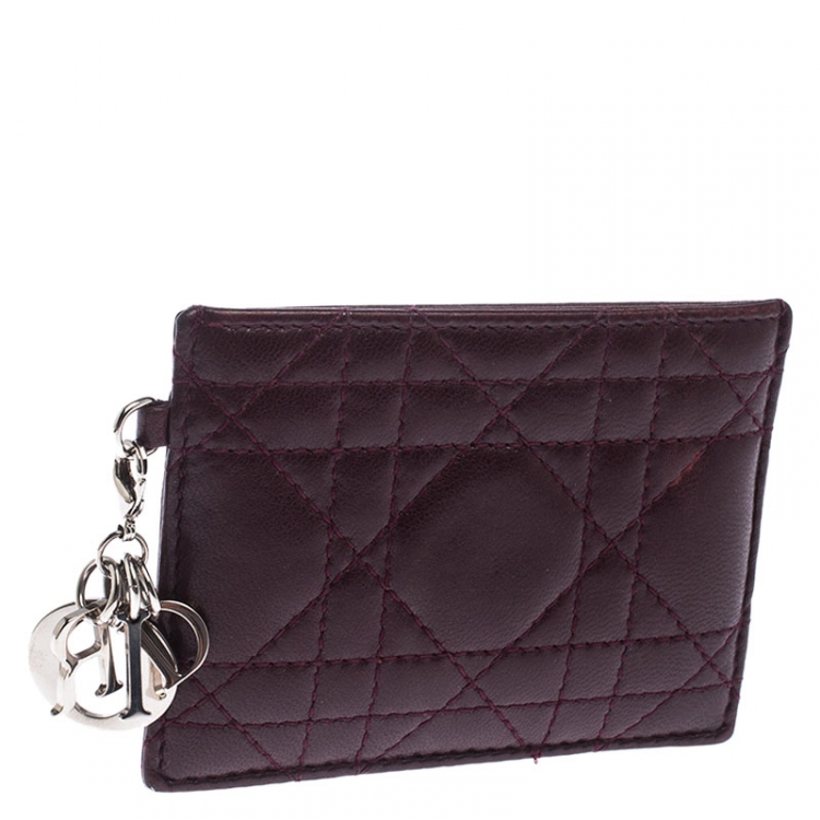 Pre Owned Dior Burgundy Cannage Quilted Leather Lady Dior Card Holder