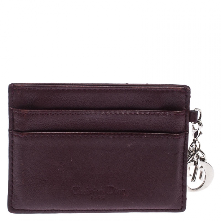 Pre Owned Dior Burgundy Cannage Quilted Leather Lady Dior Card Holder