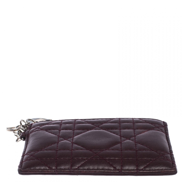 Pre Owned Dior Burgundy Cannage Quilted Leather Lady Dior Card Holder