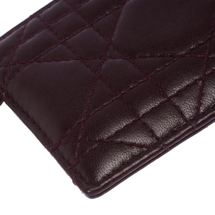 Pre Owned Dior Burgundy Cannage Quilted Leather Lady Dior Card Holder