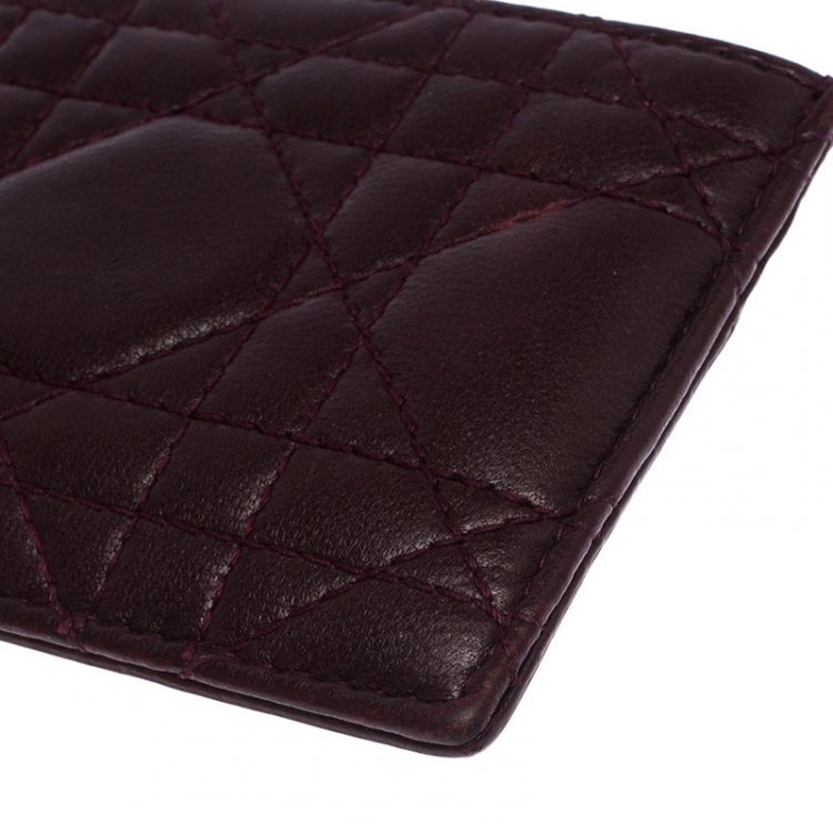 Pre Owned Dior Burgundy Cannage Quilted Leather Lady Dior Card Holder