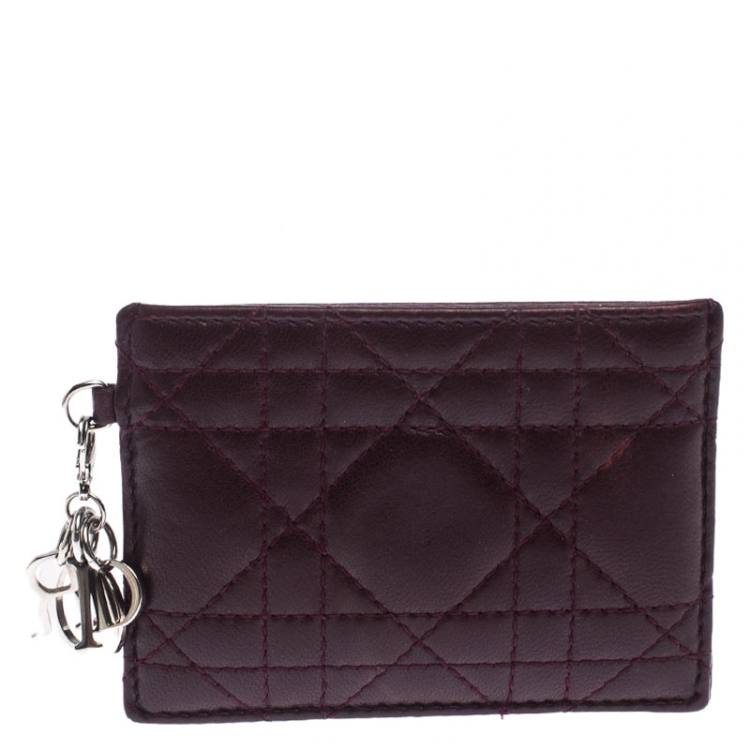 Pre Owned Dior Burgundy Cannage Quilted Leather Lady Dior Card Holder