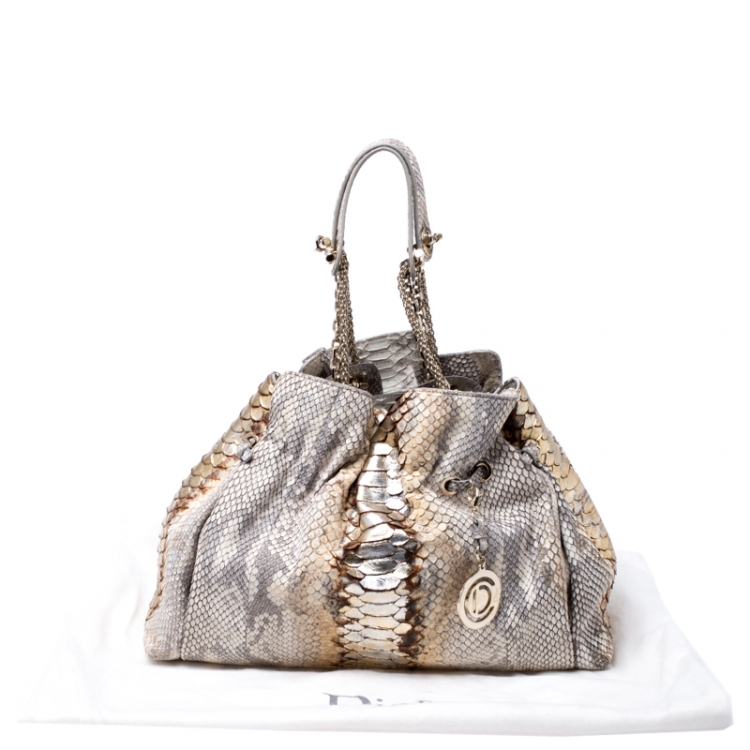 Pre Owned Dior Beige/Gold Python Leather Le Trente Hobo