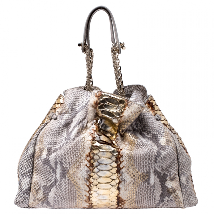 Pre Owned Dior Beige/Gold Python Leather Le Trente Hobo