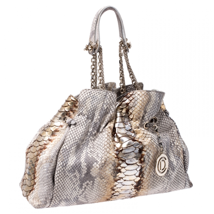 Pre Owned Dior Beige/Gold Python Leather Le Trente Hobo