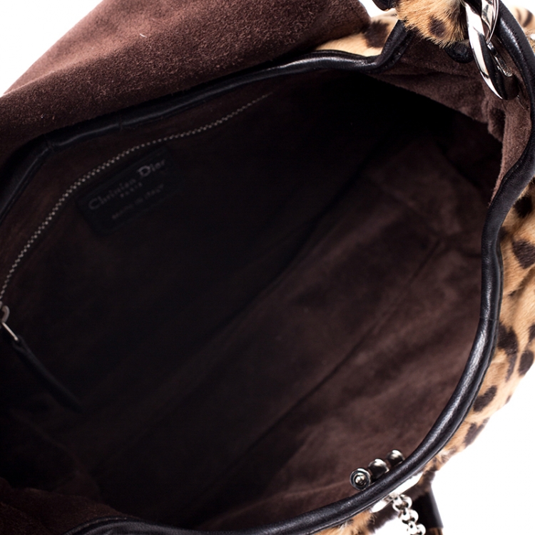 Pre Owned Dior Brown Leopard Print Calf Hair Hobo