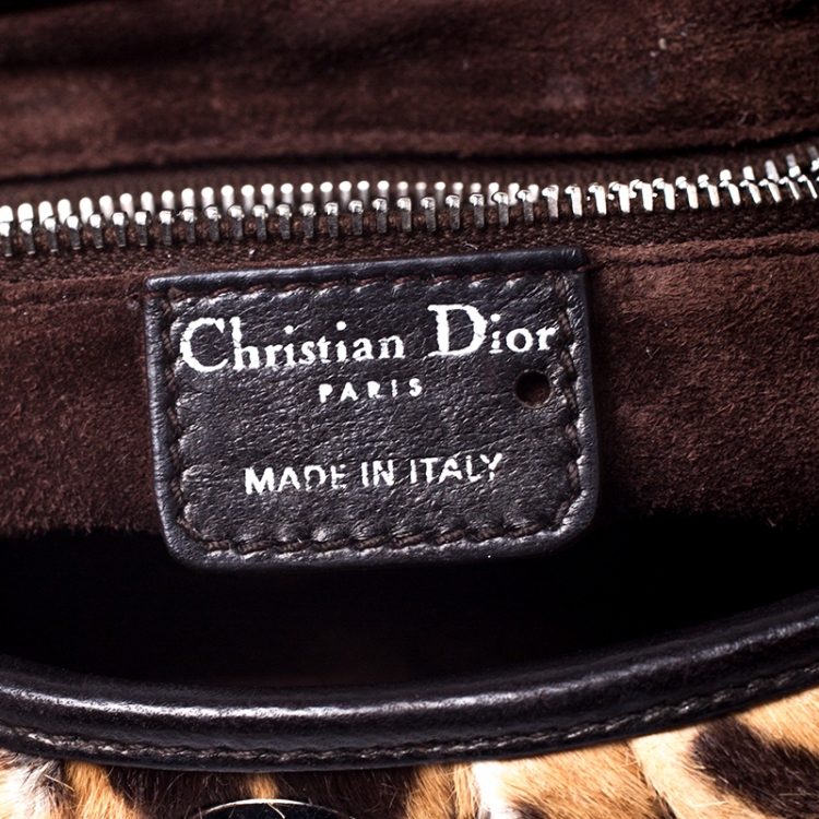 Pre Owned Dior Brown Leopard Print Calf Hair Hobo