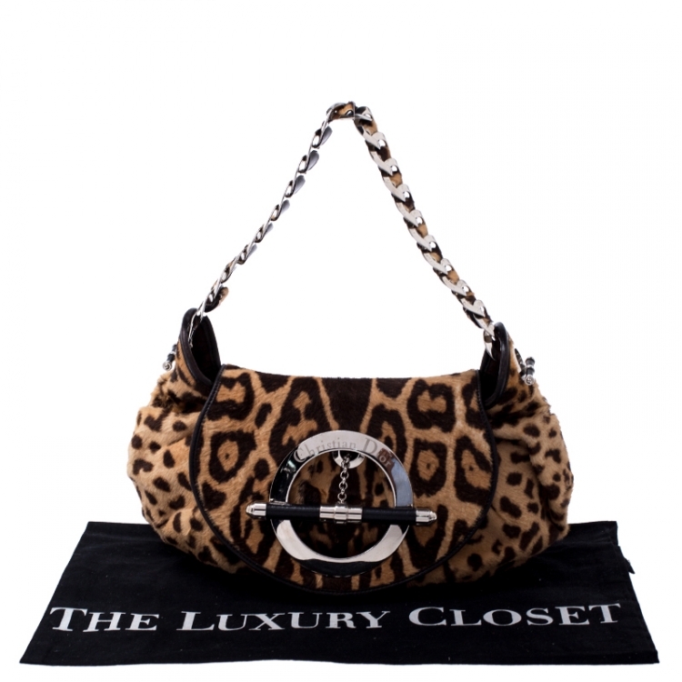 Pre Owned Dior Brown Leopard Print Calf Hair Hobo