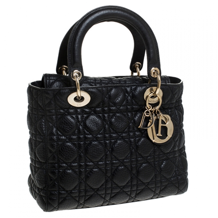 Pre Owned Dior Black Soft Leather Medium Lady Dior Tote