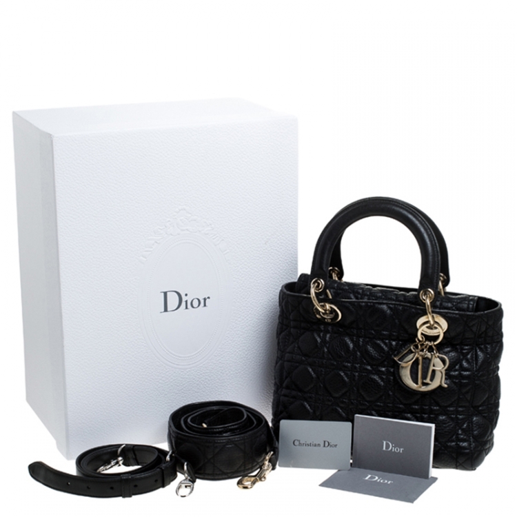 Pre Owned Dior Black Soft Leather Medium Lady Dior Tote