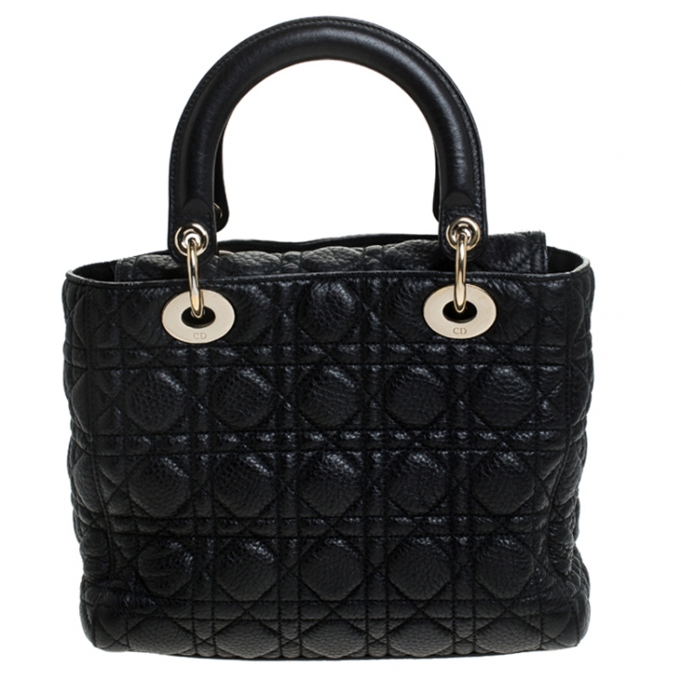 Pre Owned Dior Black Soft Leather Medium Lady Dior Tote