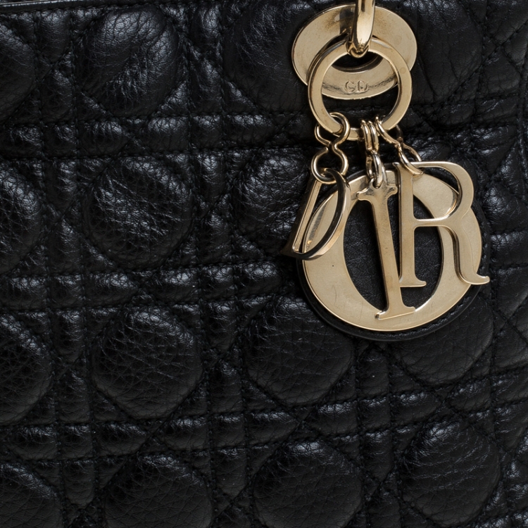 Pre Owned Dior Black Soft Leather Medium Lady Dior Tote