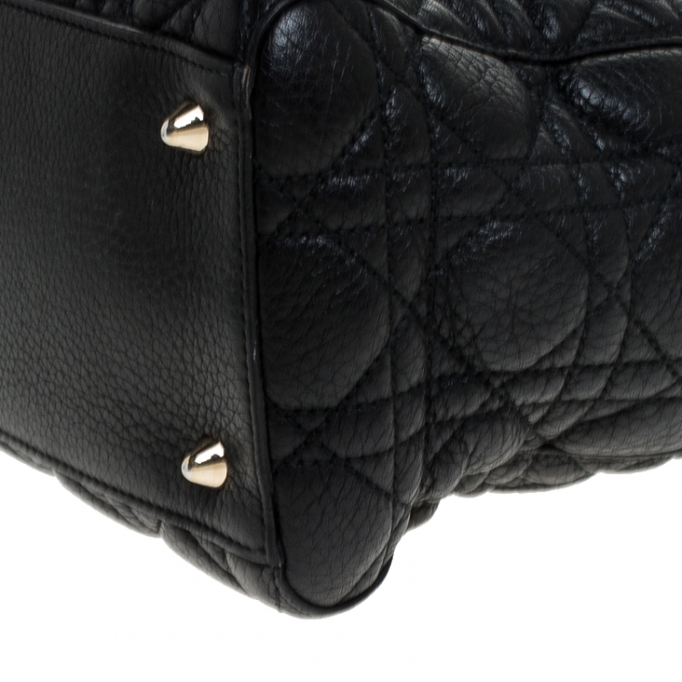 Pre Owned Dior Black Soft Leather Medium Lady Dior Tote