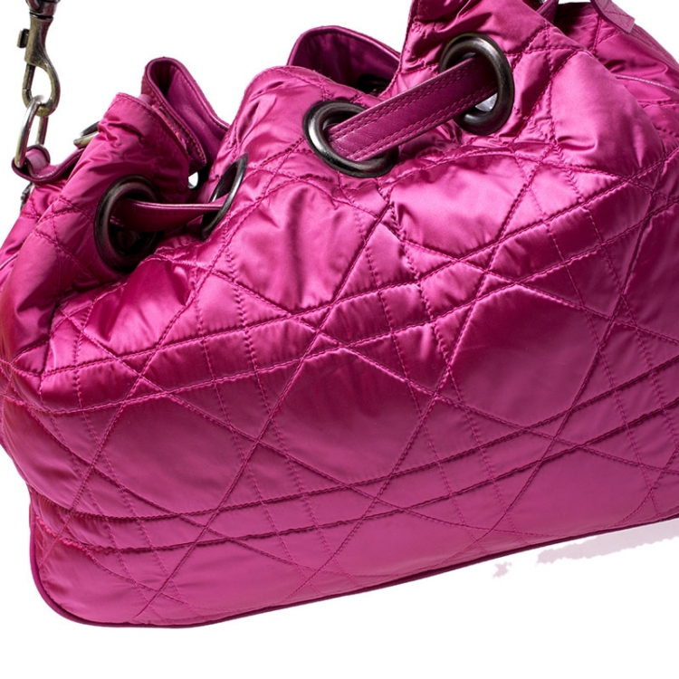Pre Owned Dior Pink Cannage Nylon Drawstring Hobo