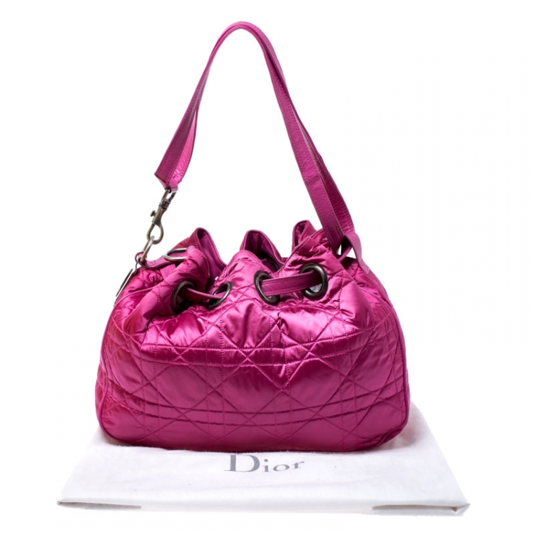 Pre Owned Dior Pink Cannage Nylon Drawstring Hobo