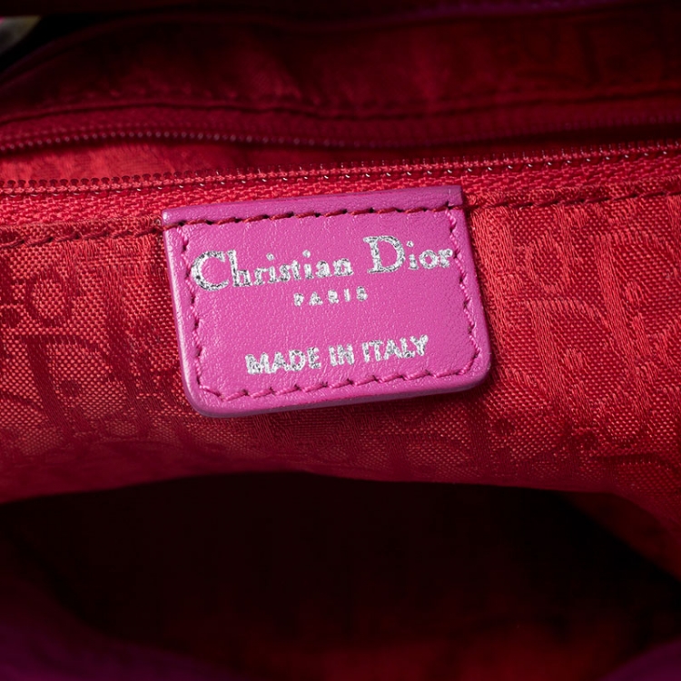 Pre Owned Dior Pink Cannage Nylon Drawstring Hobo