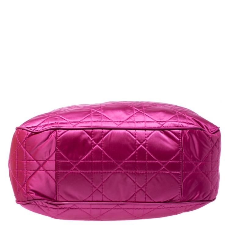 Pre Owned Dior Pink Cannage Nylon Drawstring Hobo