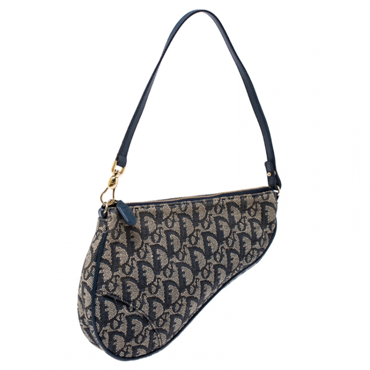 Pre Owned Dior Blue Monogram Denim Saddle Bag