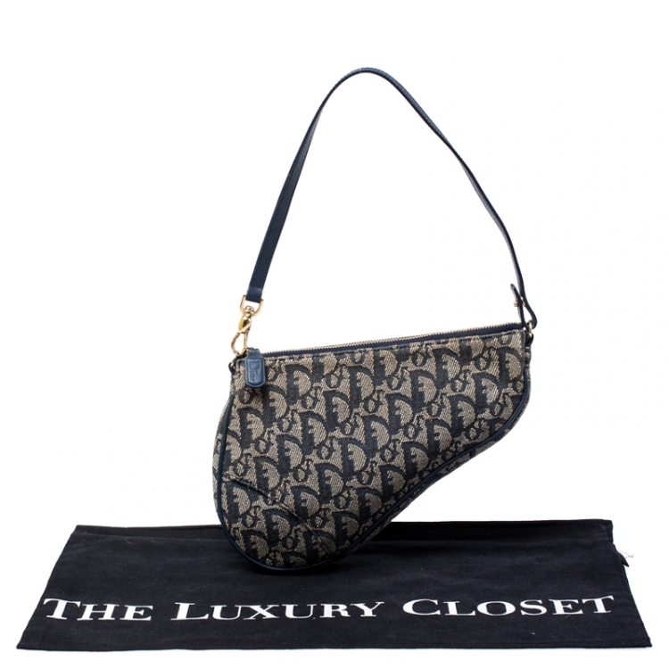 Pre Owned Dior Blue Monogram Denim Saddle Bag
