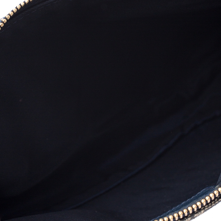 Pre Owned Dior Blue Monogram Denim Saddle Bag