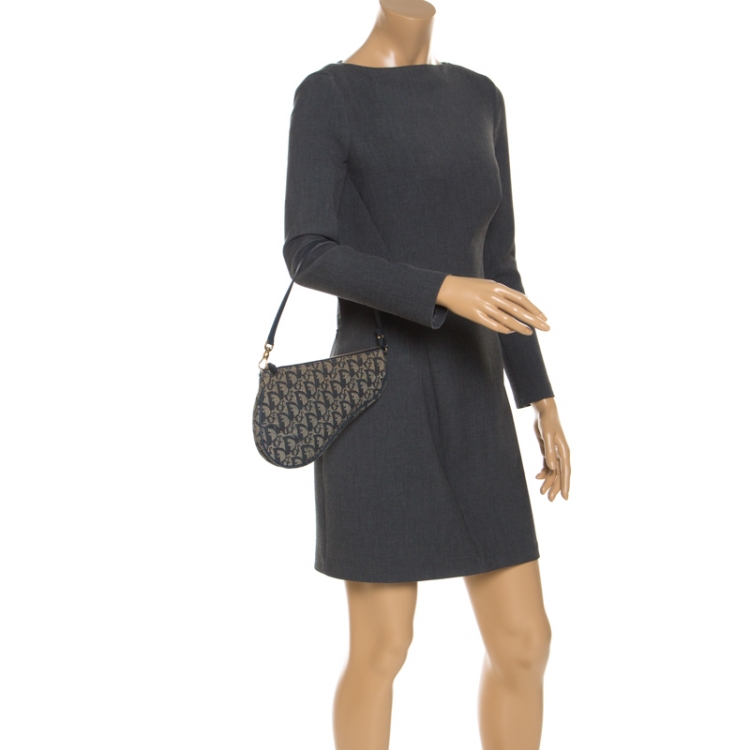 Pre Owned Dior Blue Monogram Denim Saddle Bag