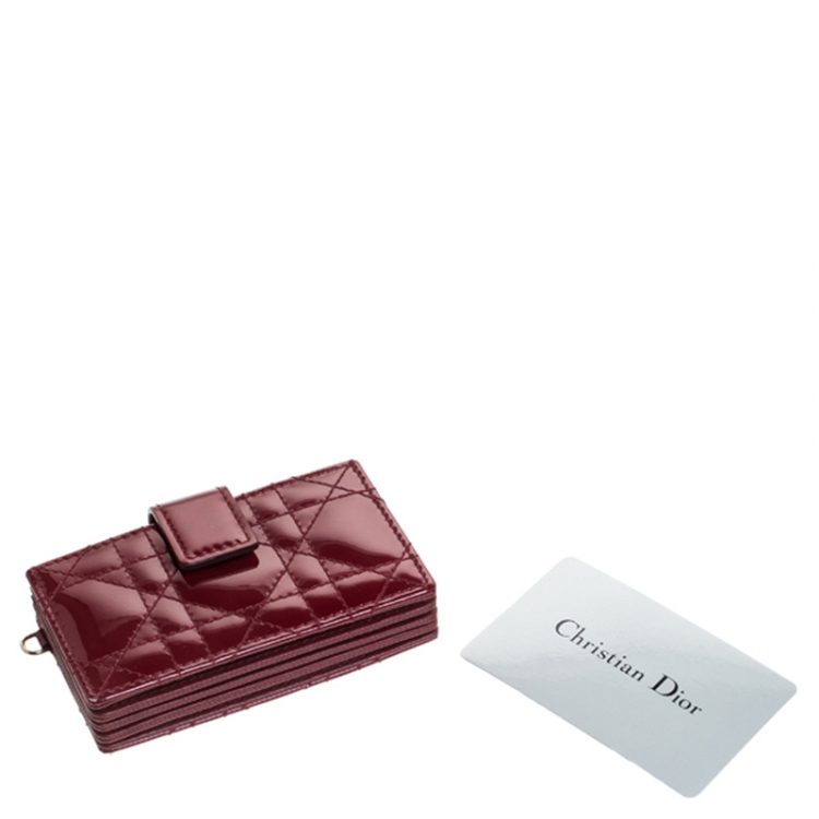 Pre Owned  Dior Red Quilted Patent Leather Lady Dior Gusset Card Case 