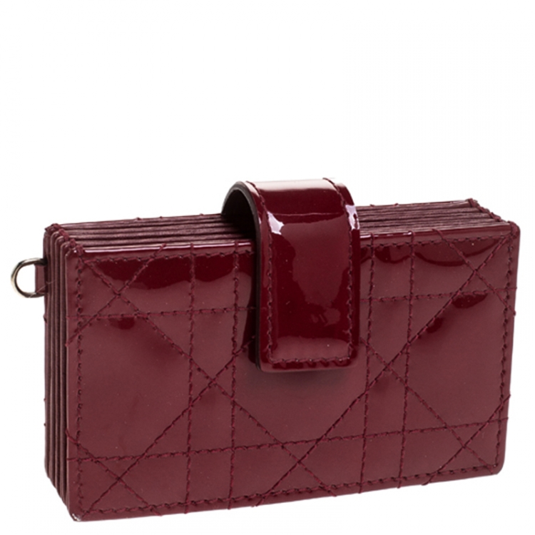 Pre Owned  Dior Red Quilted Patent Leather Lady Dior Gusset Card Case 