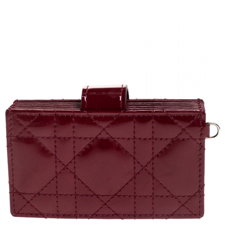 Pre Owned  Dior Red Quilted Patent Leather Lady Dior Gusset Card Case 