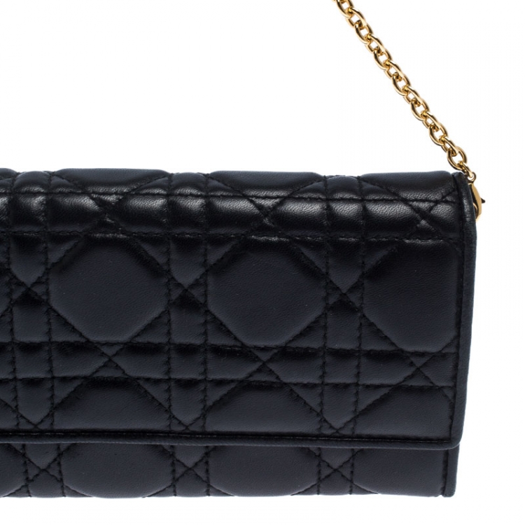 Pre Owned Dior Black Quilted Cannage Leather Lady Dior Wallet on Chain