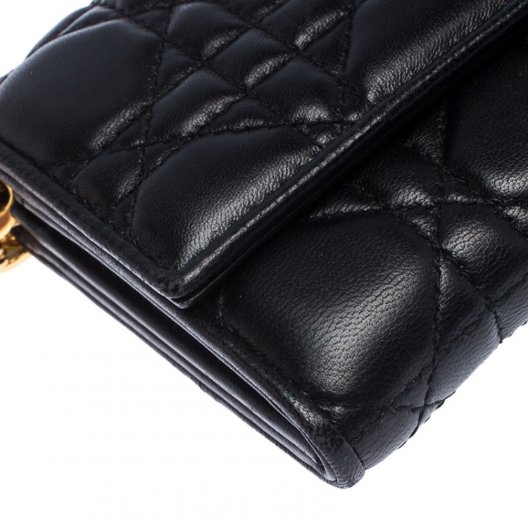 Pre Owned Dior Black Quilted Cannage Leather Lady Dior Wallet on Chain