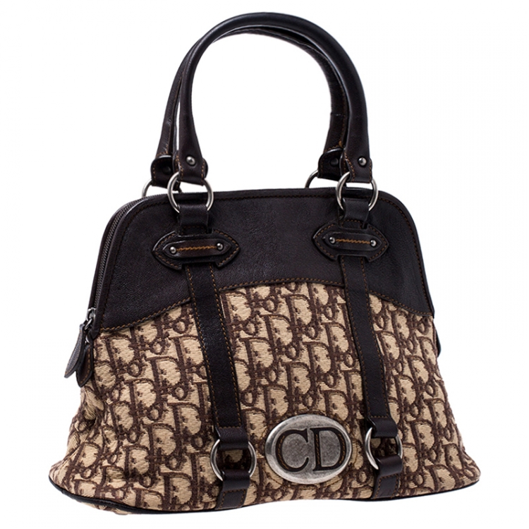 Pre Owned Dior Beige/Brown Diorissimo Canvas and Leather Satchel
